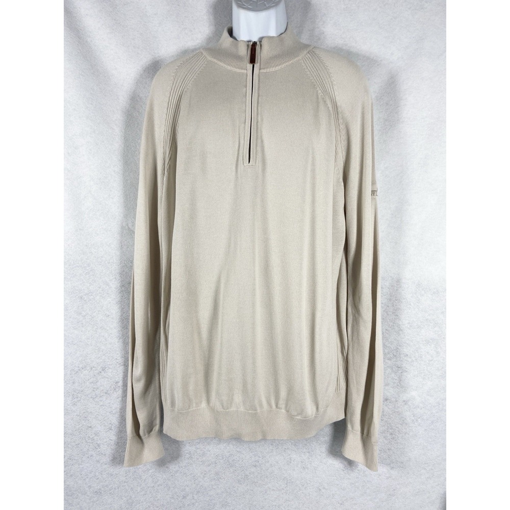 Footjoy‎ FJ Sweater Mens XL Beige Pullover 1/4 Zip Long Sleeve Wool Blend Preppy